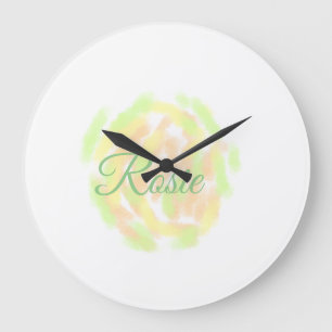 Grande Horloge Ronde Simple aquarelle orange jaune ajoutez votre nom le
