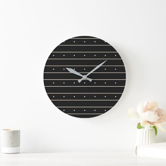 Grande Horloge Ronde Simple Black Background With Grey Stripes And Tiny (Maison)