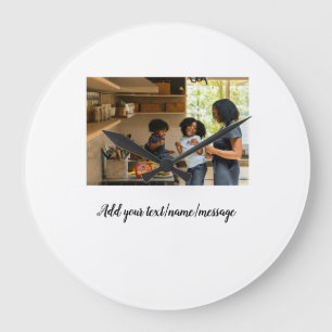 Grande Horloge Ronde simple collage de photos nom famille maman minimal