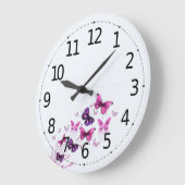 Grande Horloge Ronde Simple Elegant Purple Butterflies | Wall Clock (Angle)
