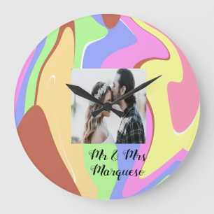 Grande Horloge Ronde simple minimum ajouter votre nom photo rose bleu v