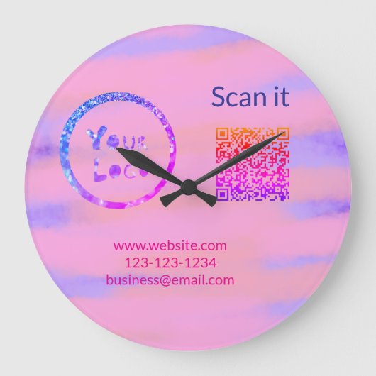 Grande Horloge Ronde Simple minimum q r code ajouter logo code d'analys (Recto)