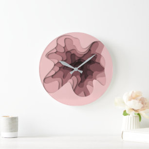 Grande Horloge Ronde Simple Moderne Rose Rose Abstrait