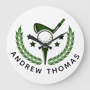 Grande Horloge Ronde Simple Monogramme Personnalisé Nom de Golfeur