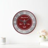 Grande Horloge Ronde Simple Personnaliser Argent Anniversaire (Maison)