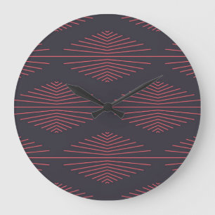 Grande Horloge Ronde Simple, rouge, motif traditionnel avec lignes