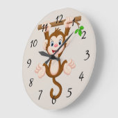 Grande Horloge Ronde Singe Animé accroché à la branche (Angle)