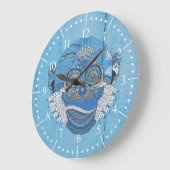 Grande Horloge Ronde Singe bleu de la tribu (Angle)