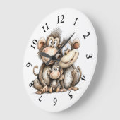 Grande Horloge Ronde Singes mignons (Angle)