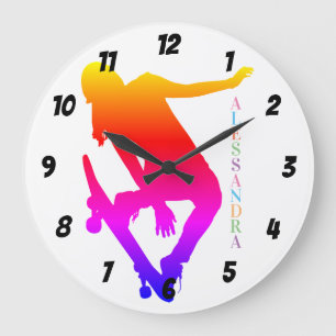 Grande Horloge Ronde Skateboarder Nom personnalisé