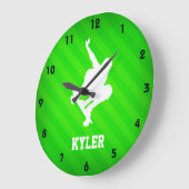 Grande Horloge Ronde Skater; Néon Green Stripes (Angle)