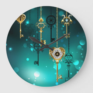 Grande Horloge Ronde Skeleton Keys on Green Background