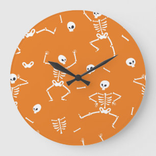 Grande Horloge Ronde Skeletons d'Halloween amusant Motif sans couture