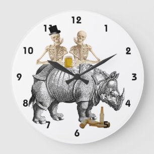 Grande Horloge Ronde Skeltons et rhinocéros gothiques drôles de