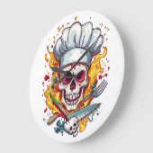 Grande Horloge Ronde Skull Chef Kitchen Master (Angle)