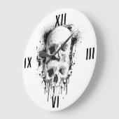 Grande Horloge Ronde Skull Drip Black Ink Splatter Graphic (Angle)