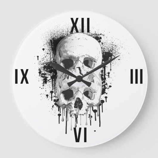 Grande Horloge Ronde Skull Drip Black Ink Splatter Graphic (Recto)