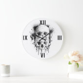 Grande Horloge Ronde Skull Drip Black Ink Splatter Graphic (Maison)