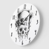 Grande Horloge Ronde Skull Drip Black Ink Splatter Graphic (Angle)