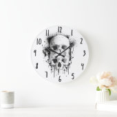Grande Horloge Ronde Skull Drip Black Ink Splatter Graphic (Maison)