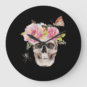 Grande Horloge Ronde Skull Flowers Butterfly Spider Halloween Gift