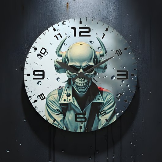 Grande Horloge Ronde Skull Rider Synth-Punk Wall Clock