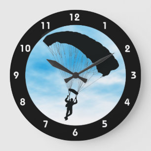 Grande Horloge Ronde Skydiving Parachuting Design Wall Clock