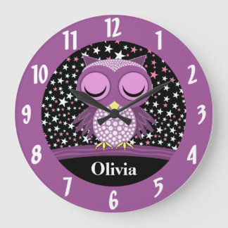 Grande Horloge Ronde sleepy cute owl