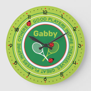 Grande Horloge Ronde slogan de tennis cool avec nom personnalisé 