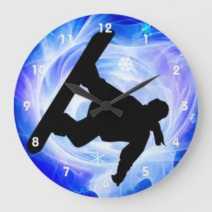 Grande Horloge Ronde Snowboardeur Blue Swirl