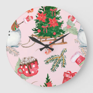 Grande Horloge Ronde Snowman de Noël Motif sans voile.