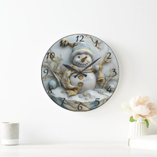 Grande Horloge Ronde Snowman en hiver Wonderland