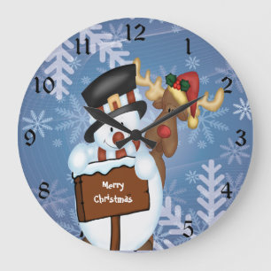 Grande Horloge Ronde Snowman et Reindee
