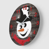 Grande Horloge Ronde Snowman rustic wood snow (Angle)