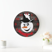 Grande Horloge Ronde Snowman rustic wood snow (Maison)
