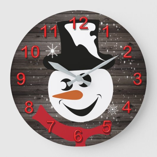 Grande Horloge Ronde Snowman rustic wood snow (Recto)