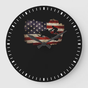 Grande Horloge Ronde Snowmobile USA Drapeau Snow Sled Patriotique