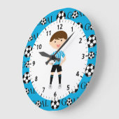 Grande Horloge Ronde Soccer Boy 1 Bleu clair et Blancs Objectif (Angle)