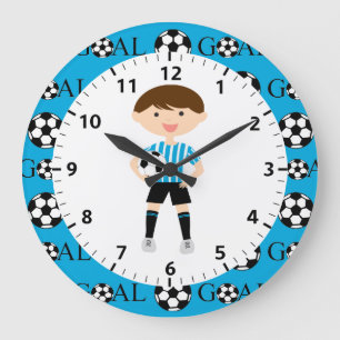 Grande Horloge Ronde Soccer Boy 1 Bleu clair et Blancs Objectif