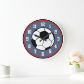 Grande Horloge Ronde Soccer Red White and Blue (Maison)