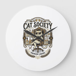 Grande Horloge Ronde Société de chats Bar à alcool Humour Vintage Vecte