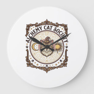 Grande Horloge Ronde Société de chats d'alchimie Art vectoriel vintage