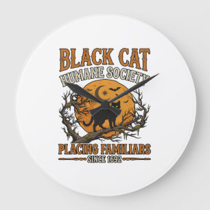 Grande Horloge Ronde Société humanitaire du chat noir Halloween pleine 