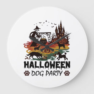 Grande Horloge Ronde Soirée de chien d'Halloween Sorcières Chiens Citro