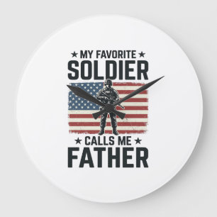 Grande Horloge Ronde Soldat Patriotique Père Chemise Vintage Vector Des