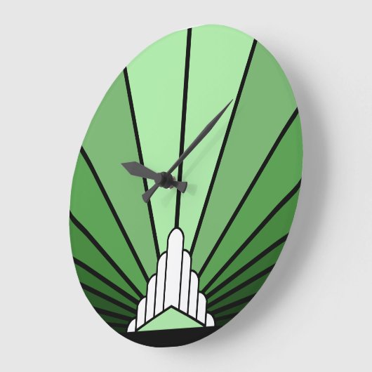 Grande Horloge Ronde Soleil Art déco dans cadenas vert (Angle)