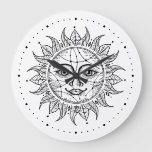 Grande Horloge Ronde Soleil céleste, noir et blanc, Vintage face Solei