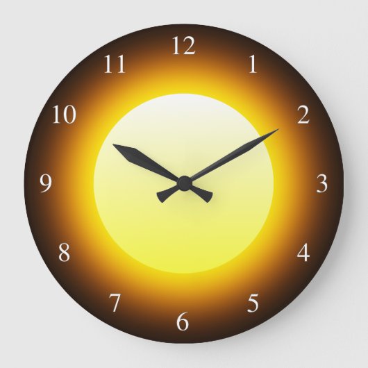 Grande Horloge Ronde Soleil Jaune brillant sur noir petits nombres (Recto)