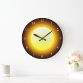 Grande Horloge Ronde Soleil Jaune brillant sur noir petits nombres (Maison)