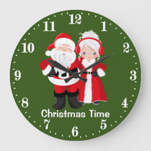 Grande Horloge Ronde Solive Christmas Santa Mme Claus